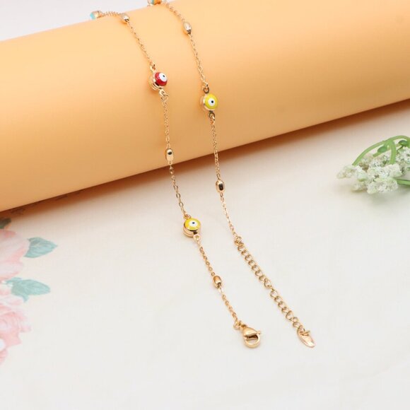 Rose Gold Plated Evil Eye Necklace with Multicolor Beads, XPNL0311 - Picture 12 of 12
